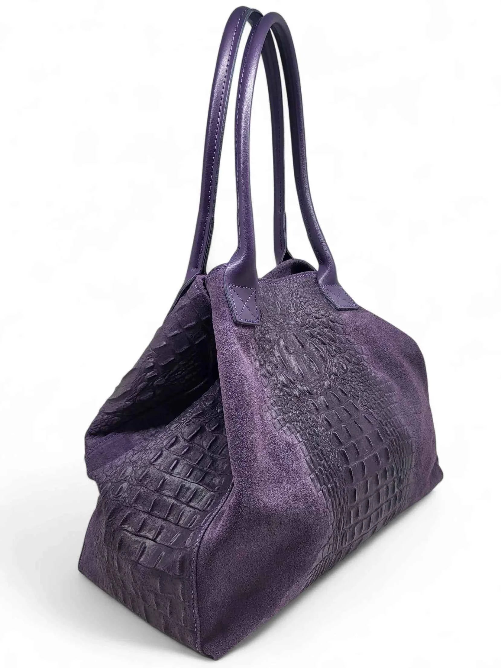 BZNA Bag Ladas Lila Kroko Prägung Leder Italy Damen Shopper Handtasche Schultertasche Tasche