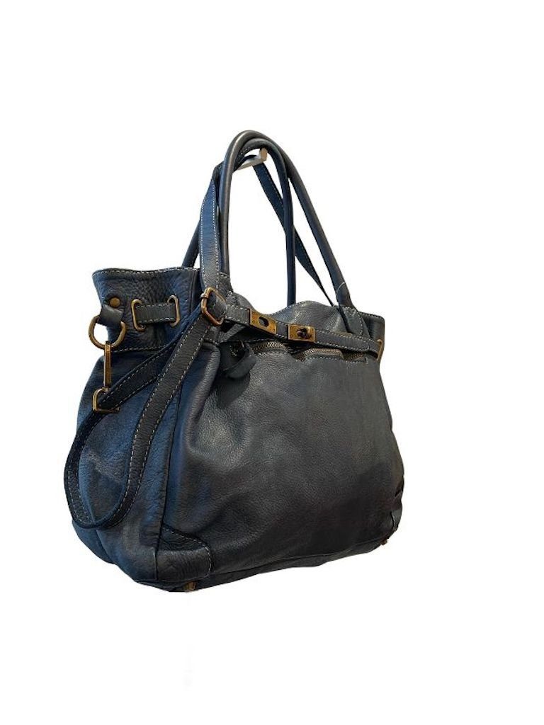 BZNA Bag Mila Mittelblau vintage Italy Designer Business Damen Handtasche Ledertasche Schultertasche Tasche Leder Shopper Neu - B Z N A