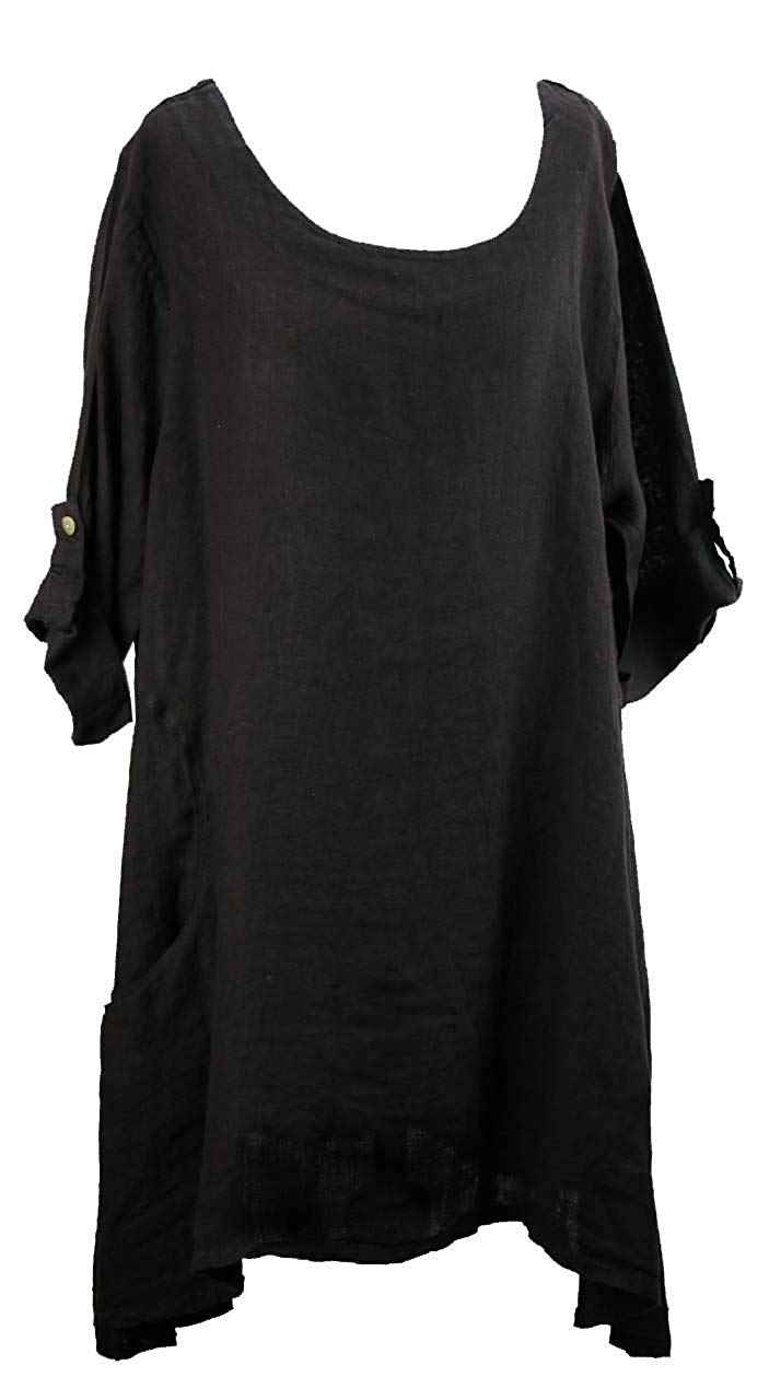 BZNA Leinen Tunika Kleid Schwarz nero Bluse Leinentunika Shirt 36 38 40 42 44 one size Damen Dress Oberteil elegant