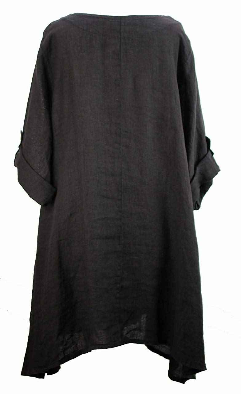 BZNA Leinen Tunika Kleid Schwarz nero Bluse Leinentunika Shirt 36 38 40 42 44 one size Damen Dress Oberteil elegant