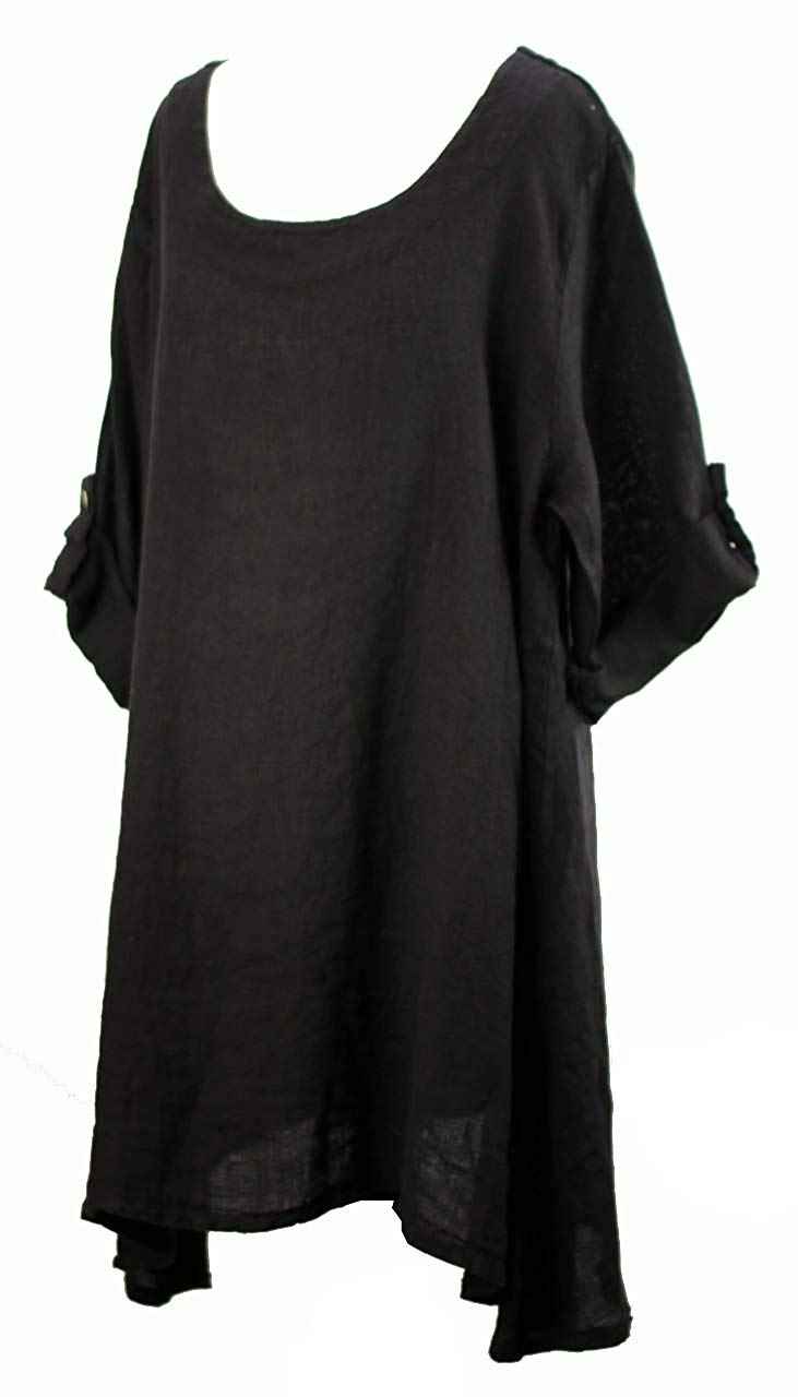 BZNA Leinen Tunika Kleid Schwarz nero Bluse Leinentunika Shirt 36 38 40 42 44 one size Damen Dress Oberteil elegant