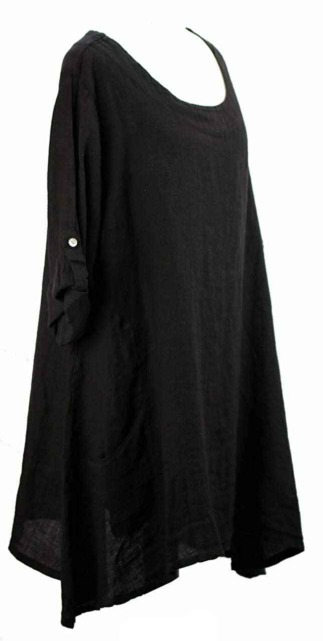 BZNA Leinen Tunika Kleid Schwarz nero Bluse Leinentunika Shirt 36 38 40 42 44 one size Damen Dress Oberteil elegant