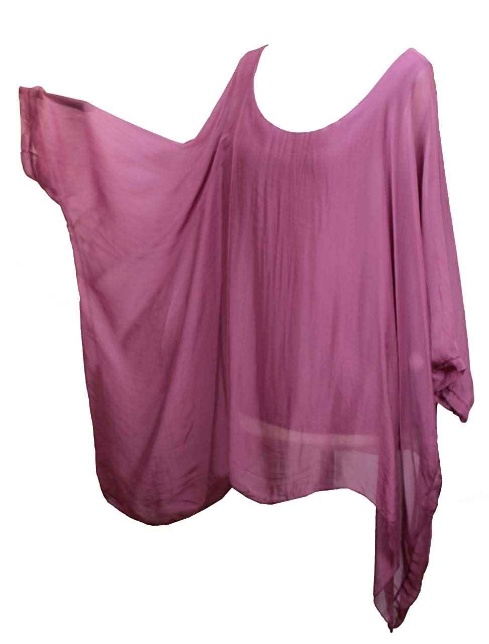 BZNA Seiden Tunika Flieder Bluse mit Punkten pünktchen Muster Seidentunika Fledermaus Ärmel 38 40 42 44 one size Damen Dress Oberteil elegant