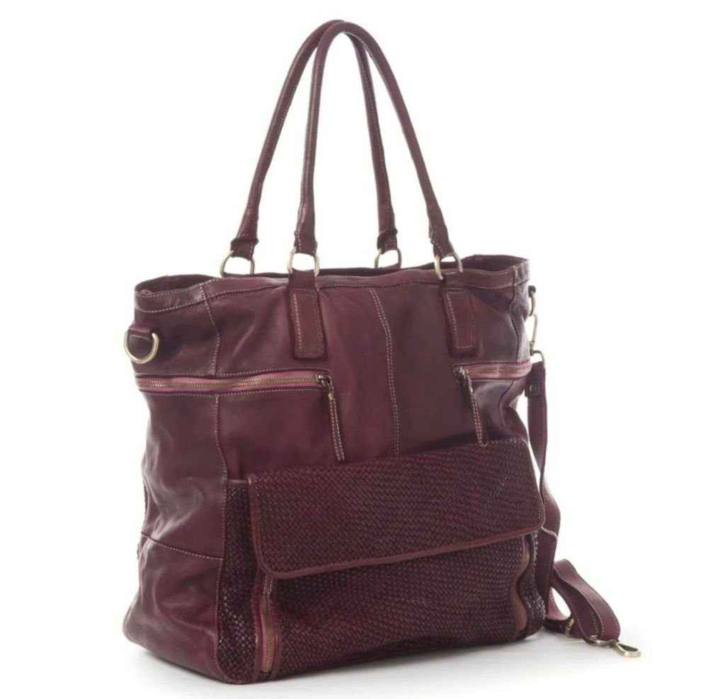 BZNA Bag Boneys Weinrot Italy Designer Damen Tasche Handtasche Schultertasche Leder Shopper Neu