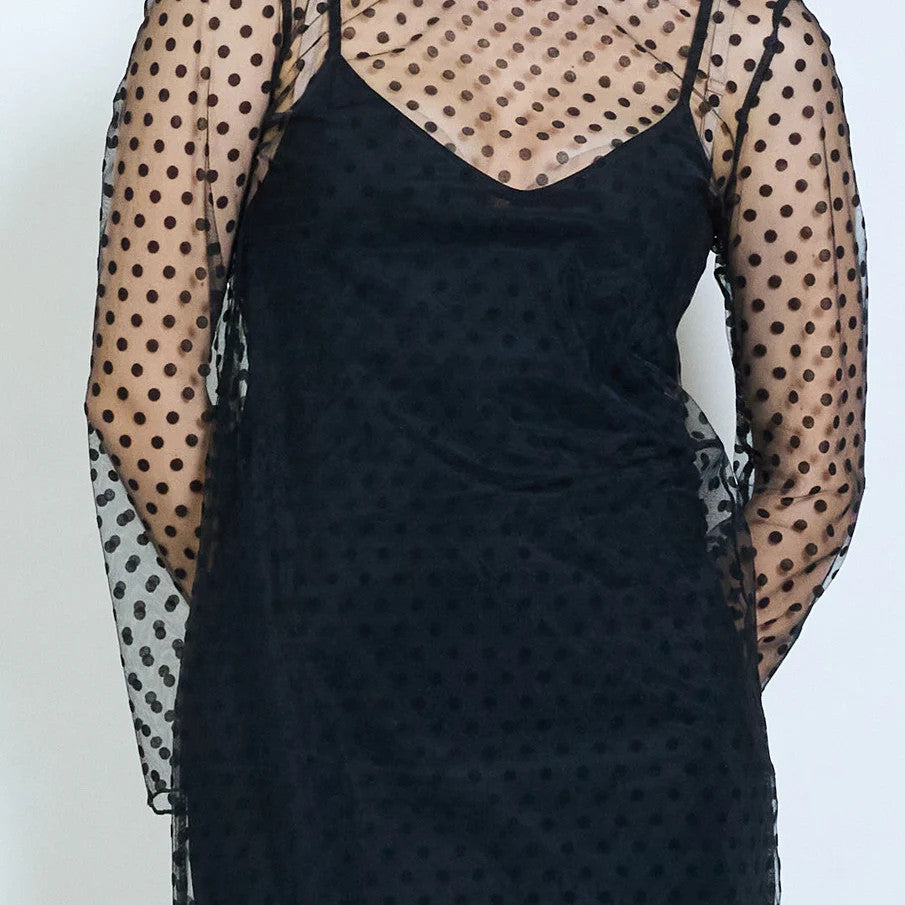 BZNA Kleid Langes Kleid aus durchsichtigem mehrlagigem Netzstoff mit Polka Dots