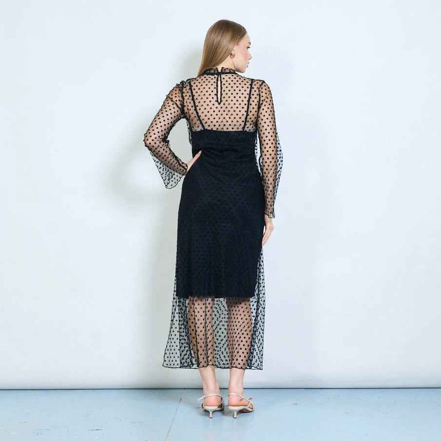 BZNA Kleid Langes Kleid aus durchsichtigem mehrlagigem Netzstoff mit Polka Dots