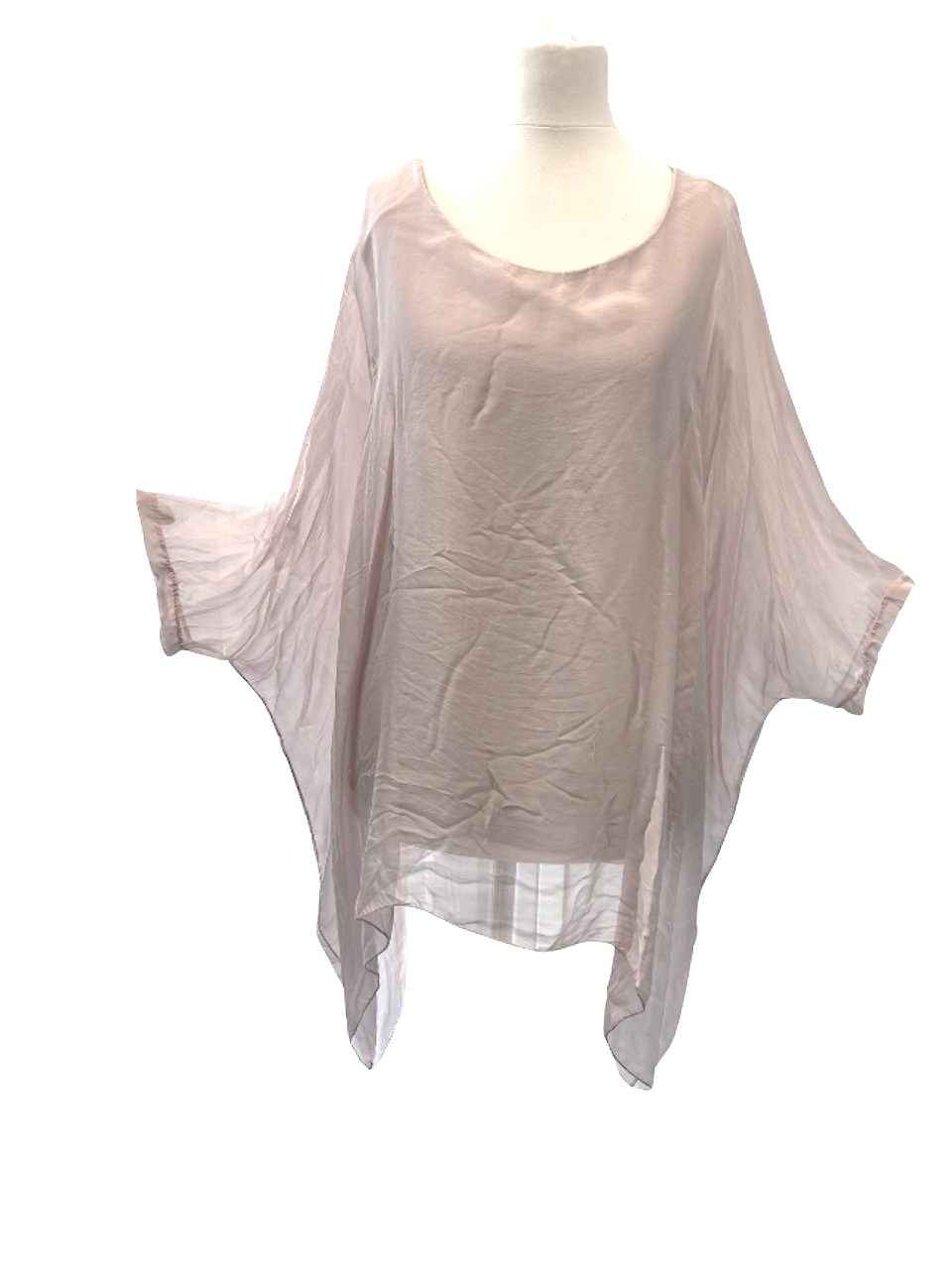 BZNA Seidenbluse Rosa Tunika Seidentunika Seidenchiffonbluse Fledermaus Ärmel oneSize
