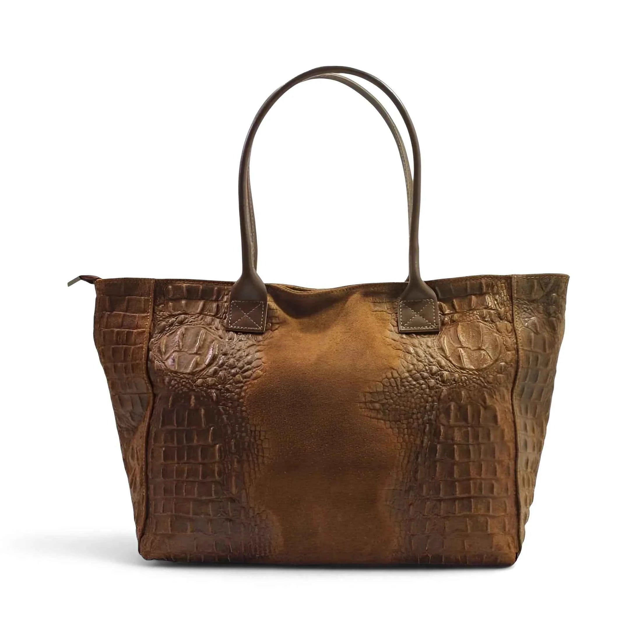 BZNA Bag Ladas Cognac Kroko Prägung Leder Italy Damen Shopper Handtasche Schultertasche Tasche