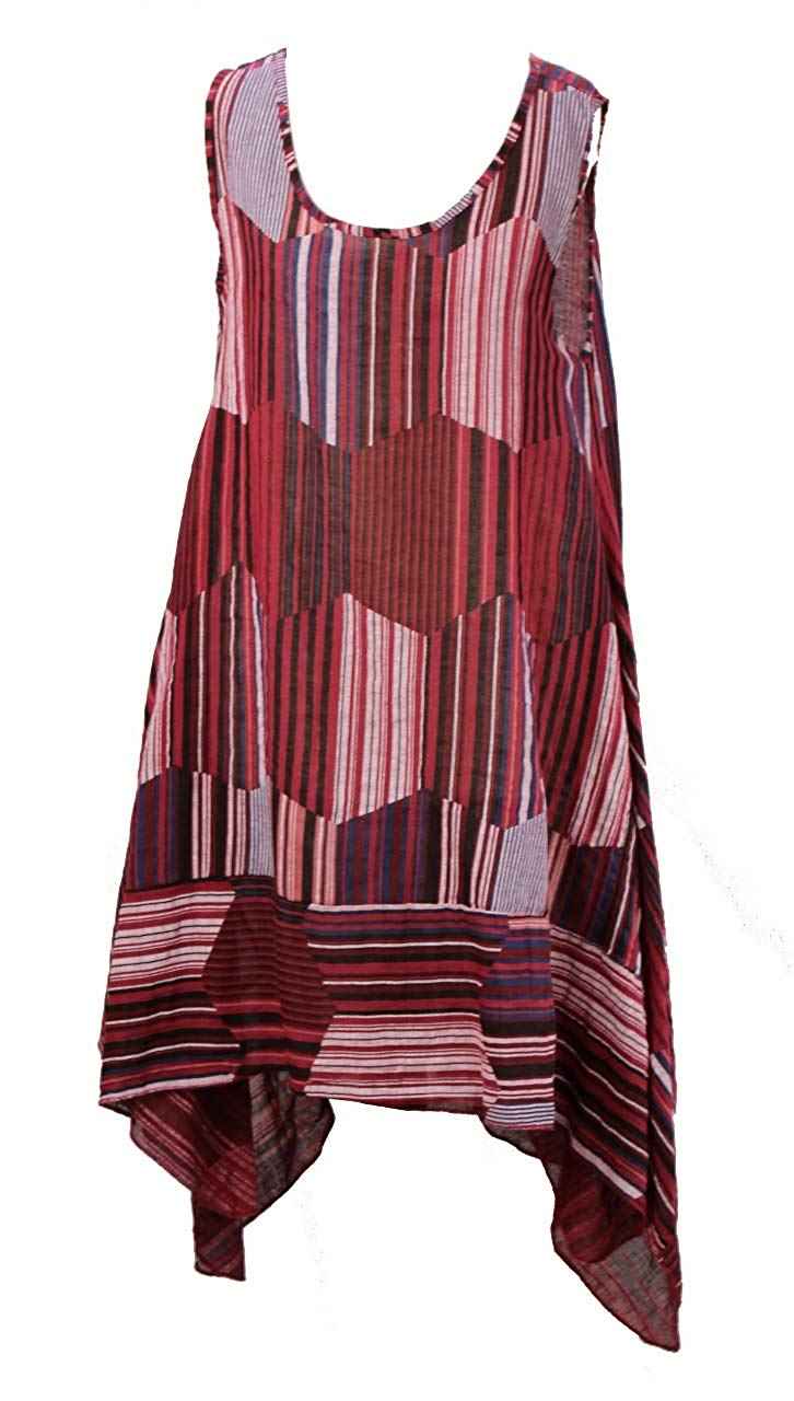 BZNA Leinen Tunika Kleid Streifen Rot Kleid Leinentunika Shirtkleid 36 38 40 42 one size Damen Dress Oberteil elegant