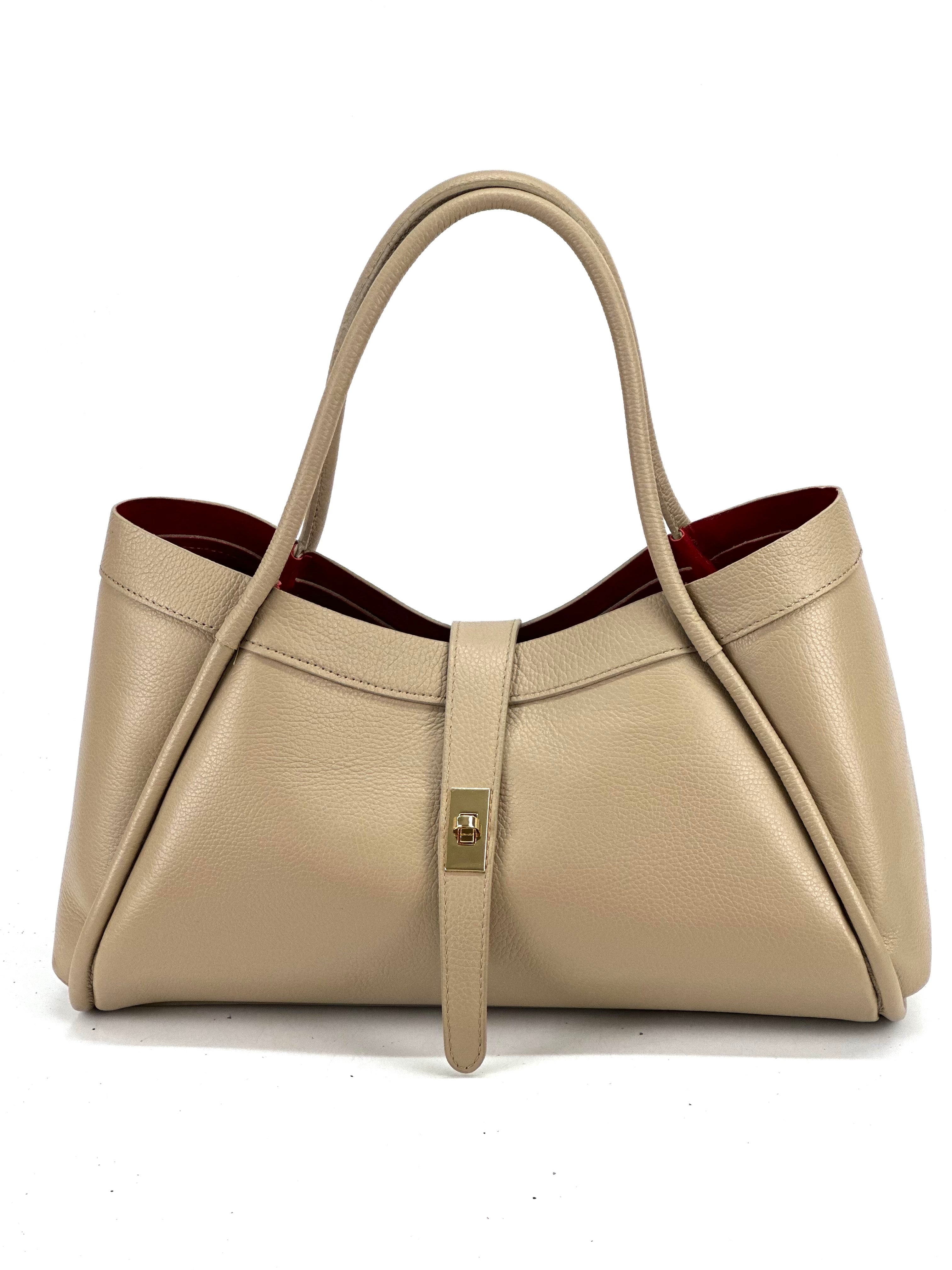 BZNA Bag Funny Taupe Leder Italy Damen Handtasche Schultertasche Tasche - B Z N A