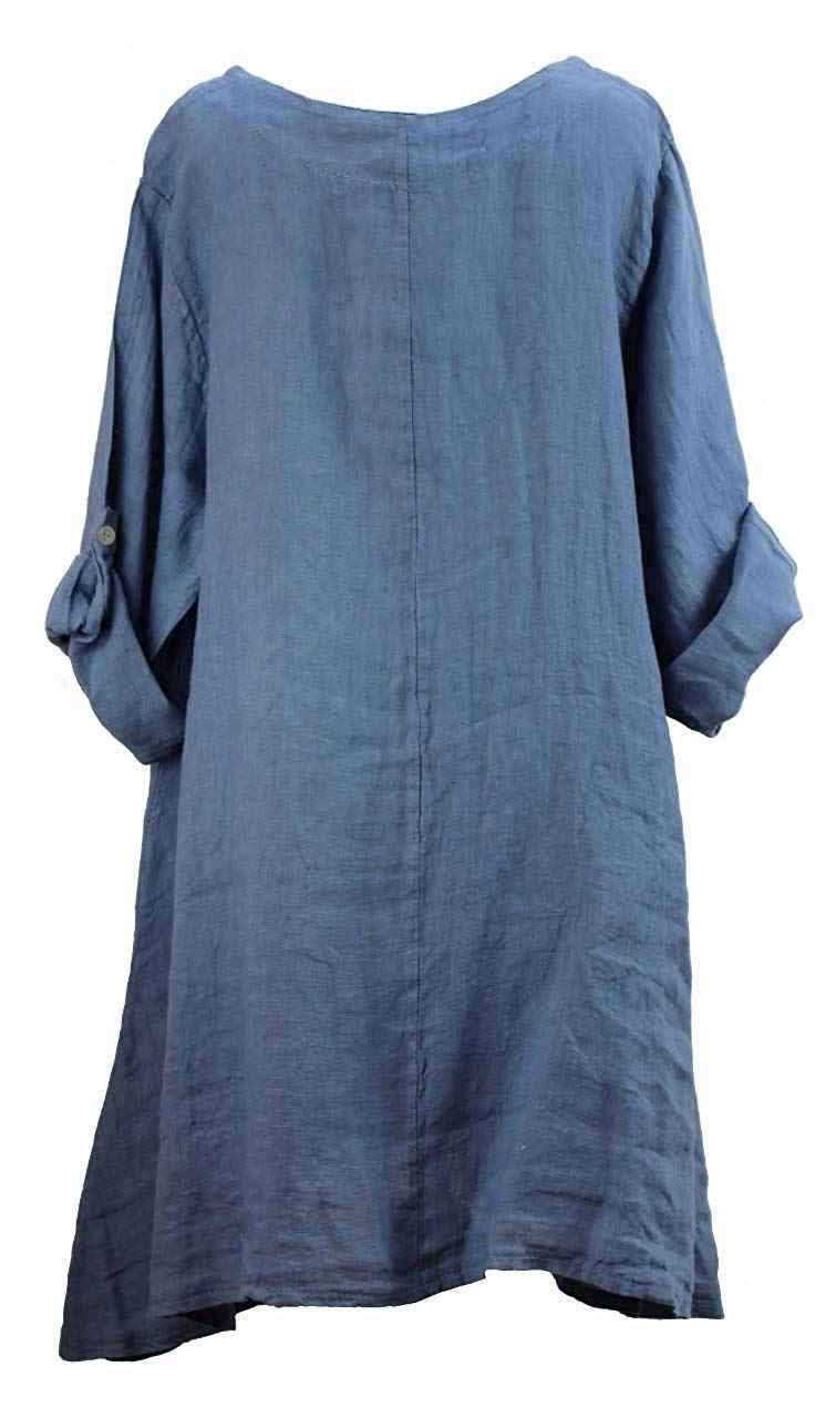 BZNA Leinen Tunika Jeans Blau Bluse Leinentunika Shirt 40 42 44 46 48 one size Damen Dress Oberteil elegant