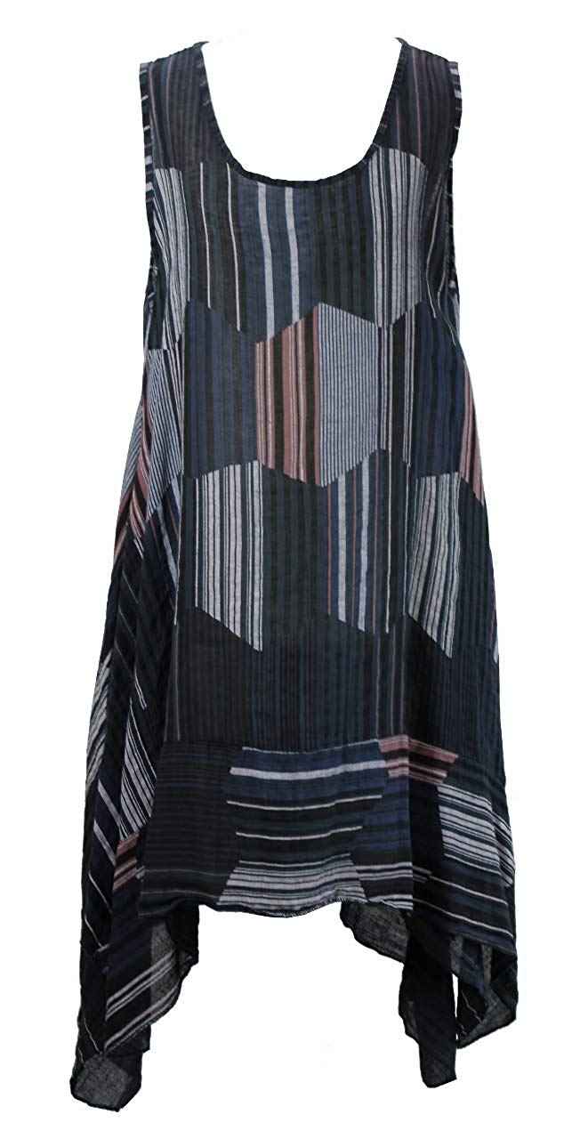 BZNA Leinen Tunika Kleid Streifen Blau Kleid Leinentunika Shirtkleid 36 38 40 42 one size Damen Dress Oberteil elegant