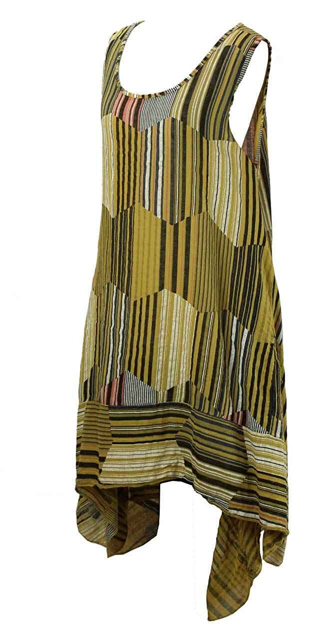 BZNA Leinen Tunika Kleid Gelb Streifen Kleid Leinentunika Shirtkleid 36 38 40 42 one size Damen Dress Oberteil elegant