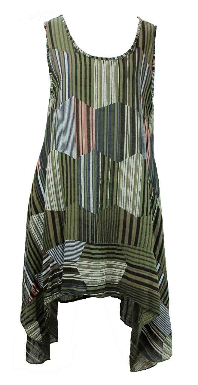 BZNA Leinen Tunika Kleid Streifen Grün Kleid Leinentunika Shirtkleid 36 38 40 42 one size Damen Dress Oberteil elegant