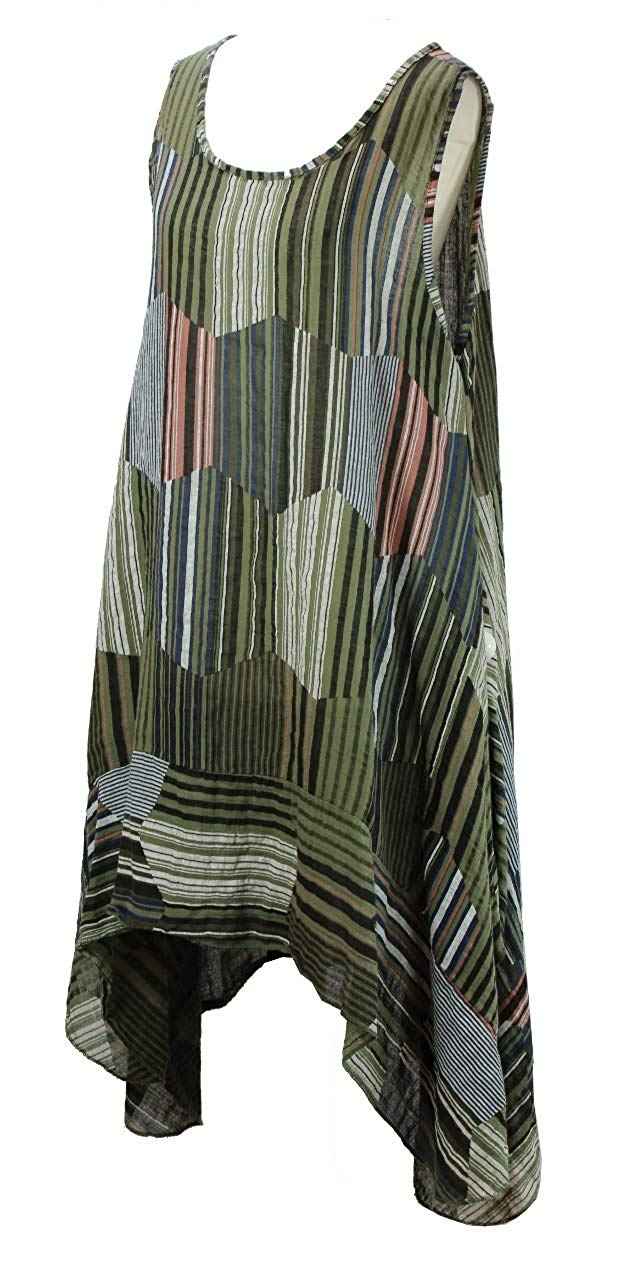 BZNA Leinen Tunika Kleid Streifen Grün Kleid Leinentunika Shirtkleid 36 38 40 42 one size Damen Dress Oberteil elegant