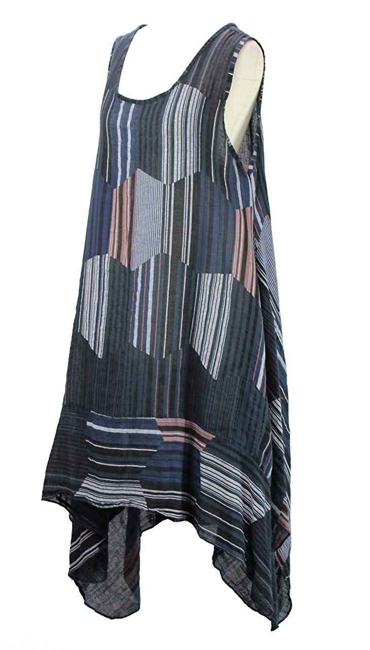 BZNA Leinen Tunika Kleid Streifen Blau Kleid Leinentunika Shirtkleid 36 38 40 42 one size Damen Dress Oberteil elegant