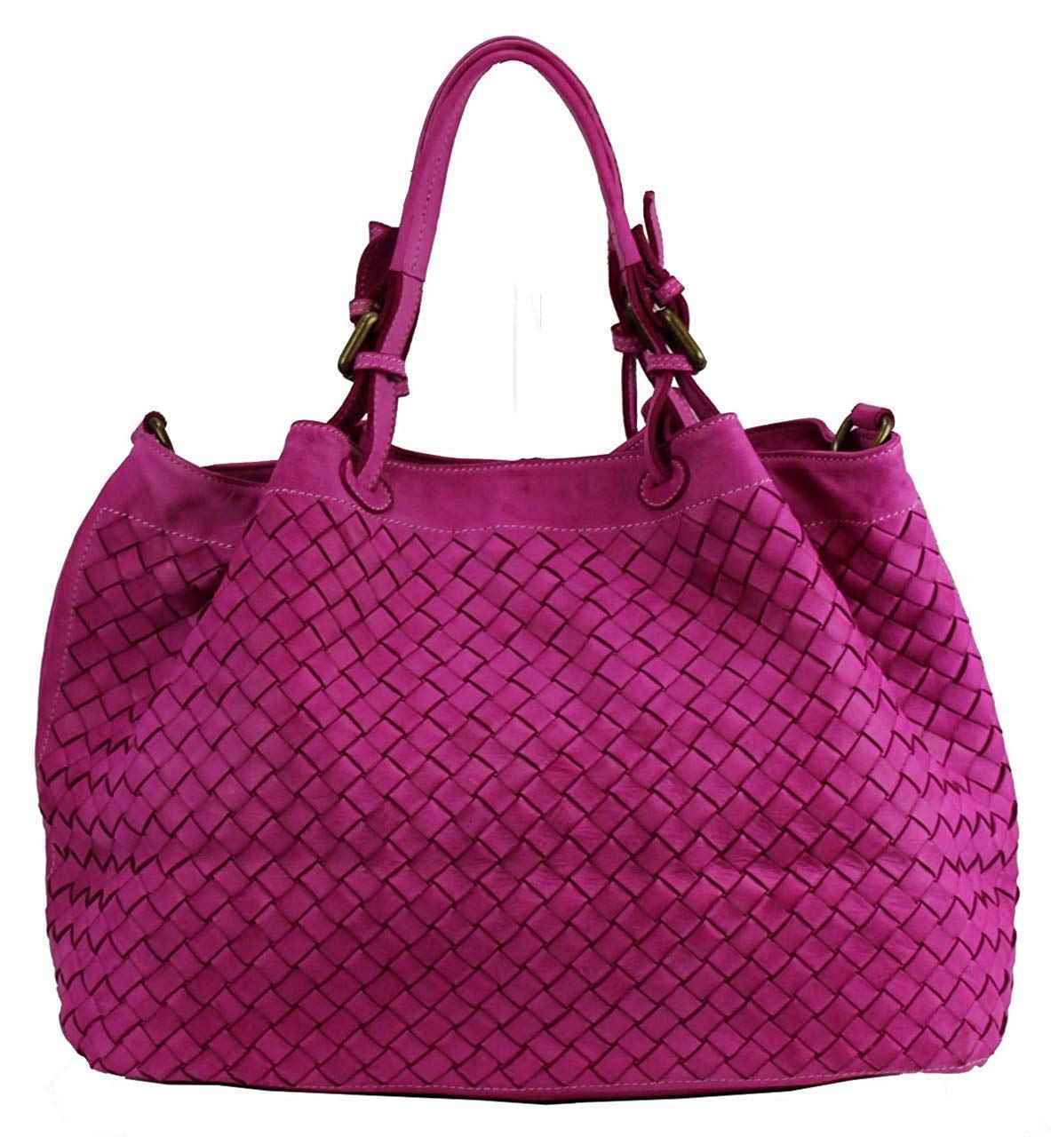 BZNA Rene Bag fuxia Italy Designer geflochten Damen Handtasche Schultertasche Tasche Schafsleder Shopper Neu