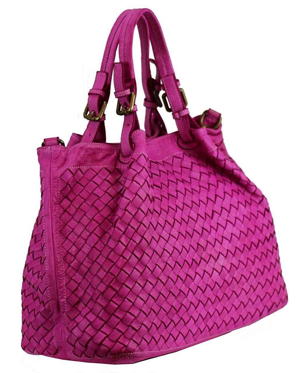 BZNA Rene Bag fuxia Italy Designer geflochten Damen Handtasche Schultertasche Tasche Schafsleder Shopper Neu