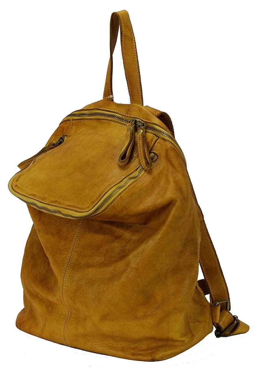 BZNA Bag Richie Gelb yellow Backpacker Designer Rucksack Damenhandtasche Schultertasche Leder Nappa sheep ItalyNeu