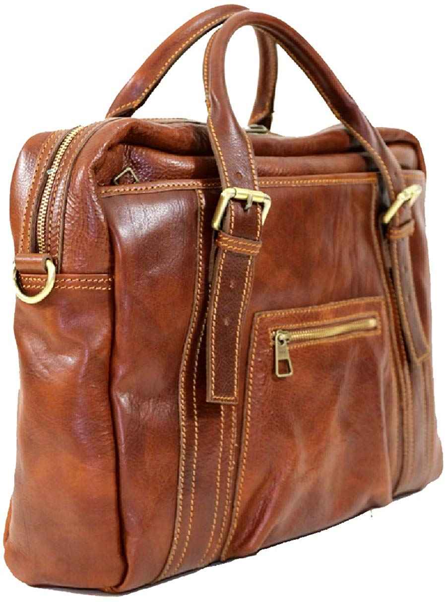 BZNA Firenze Bag Luigi cognac Business Handtasche Bag vegetable tanned Italy Designer Damen Laptop Ledertasche Schultertasche Tasche Leder Neu
