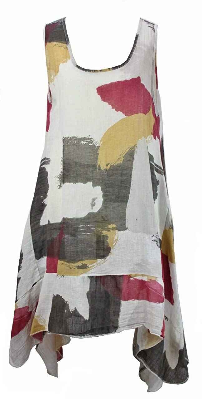 BZNA Leinen Tunika Kleid Weiß Kleid Leinentunika Shirtkleid 36 38 40 42 one size Damen Dress Oberteil elegant