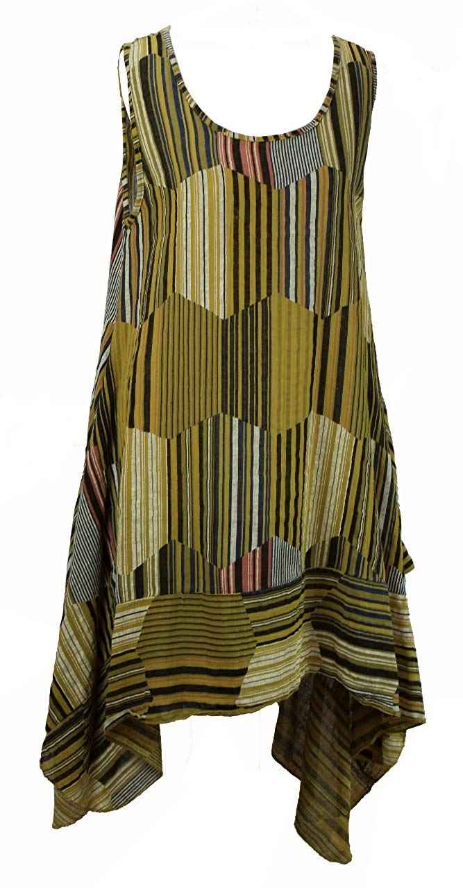 BZNA Leinen Tunika Kleid Gelb Streifen Kleid Leinentunika Shirtkleid 36 38 40 42 one size Damen Dress Oberteil elegant