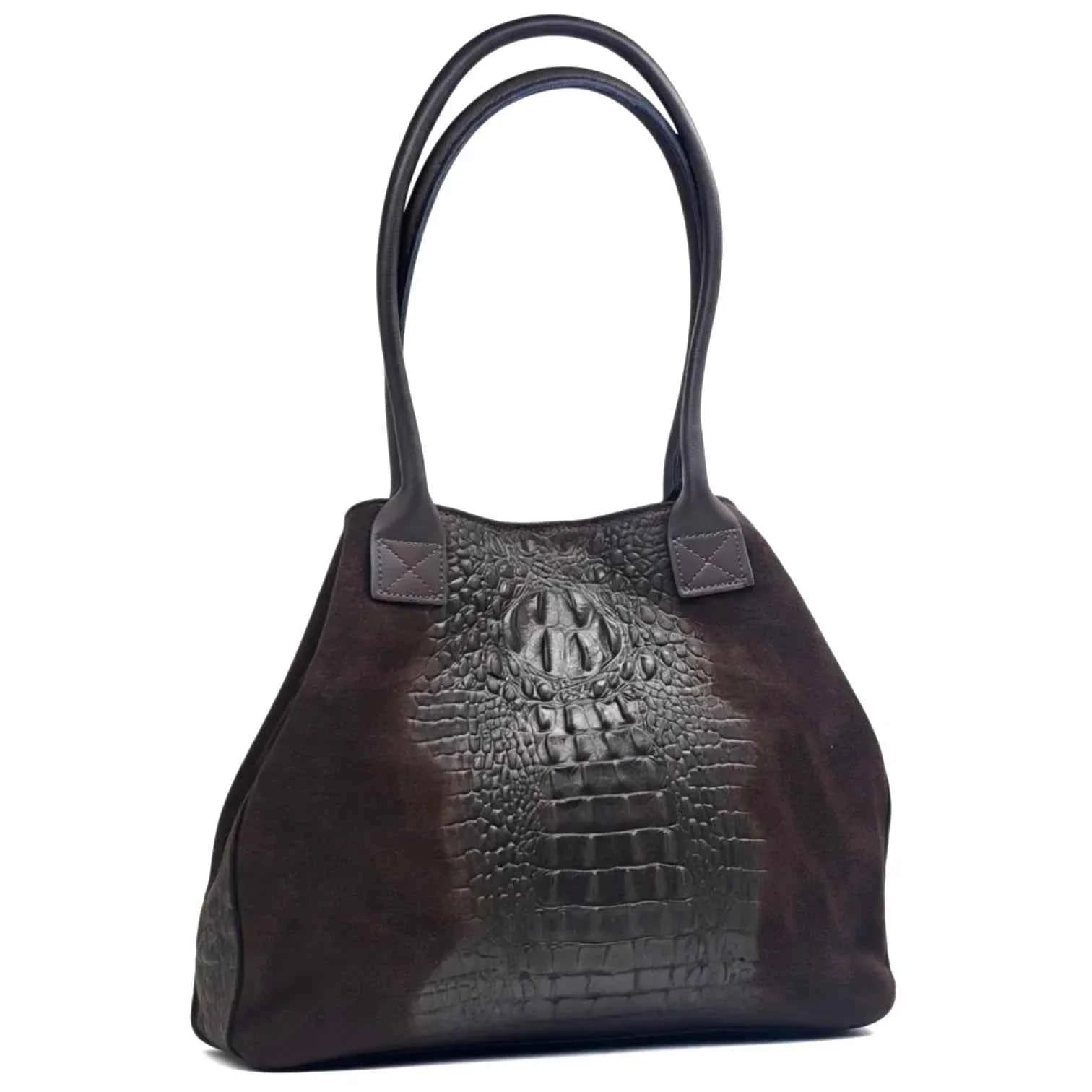 BZNA Bag Ladas Braun Kroko Prägung Leder Italy Damen Shopper Handtasche Schultertasche Tasche