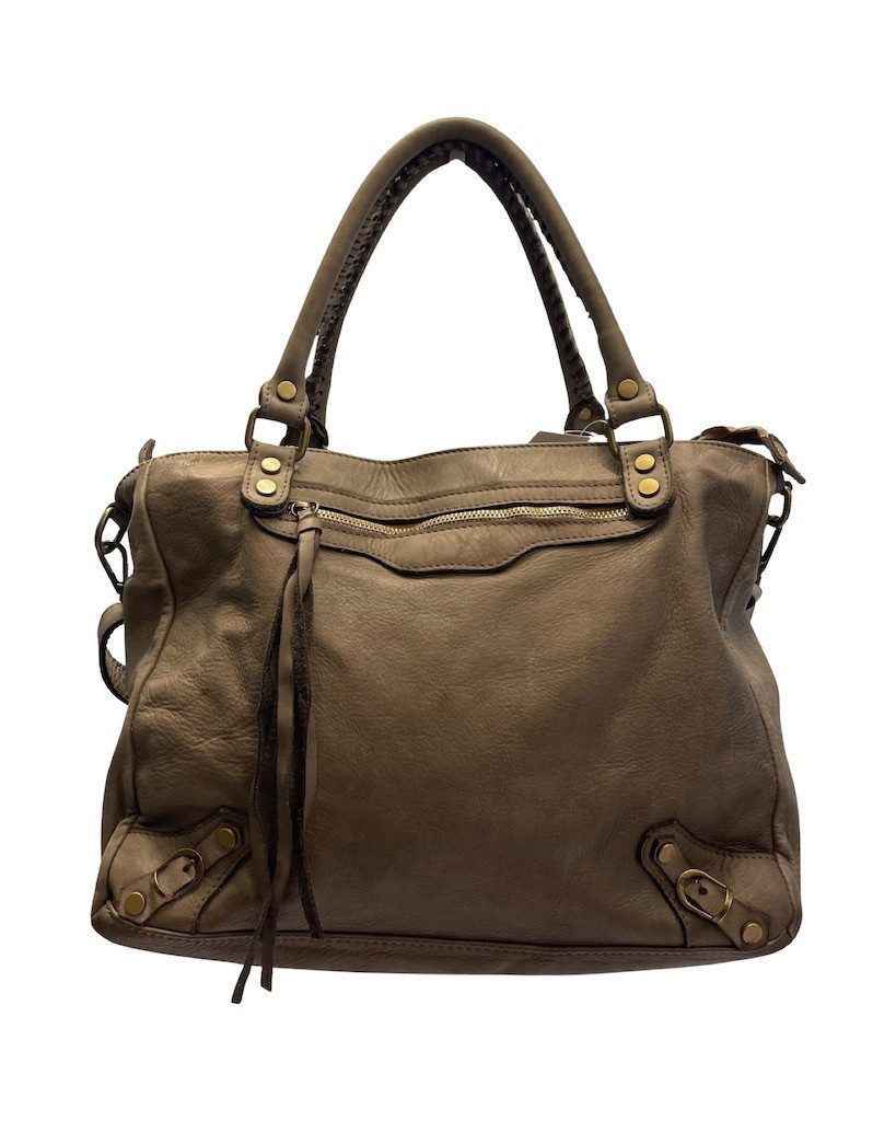 BZNA Bag Caro Taupe Italy Designer Damen Handtasche Schultertasche Tasche Leder