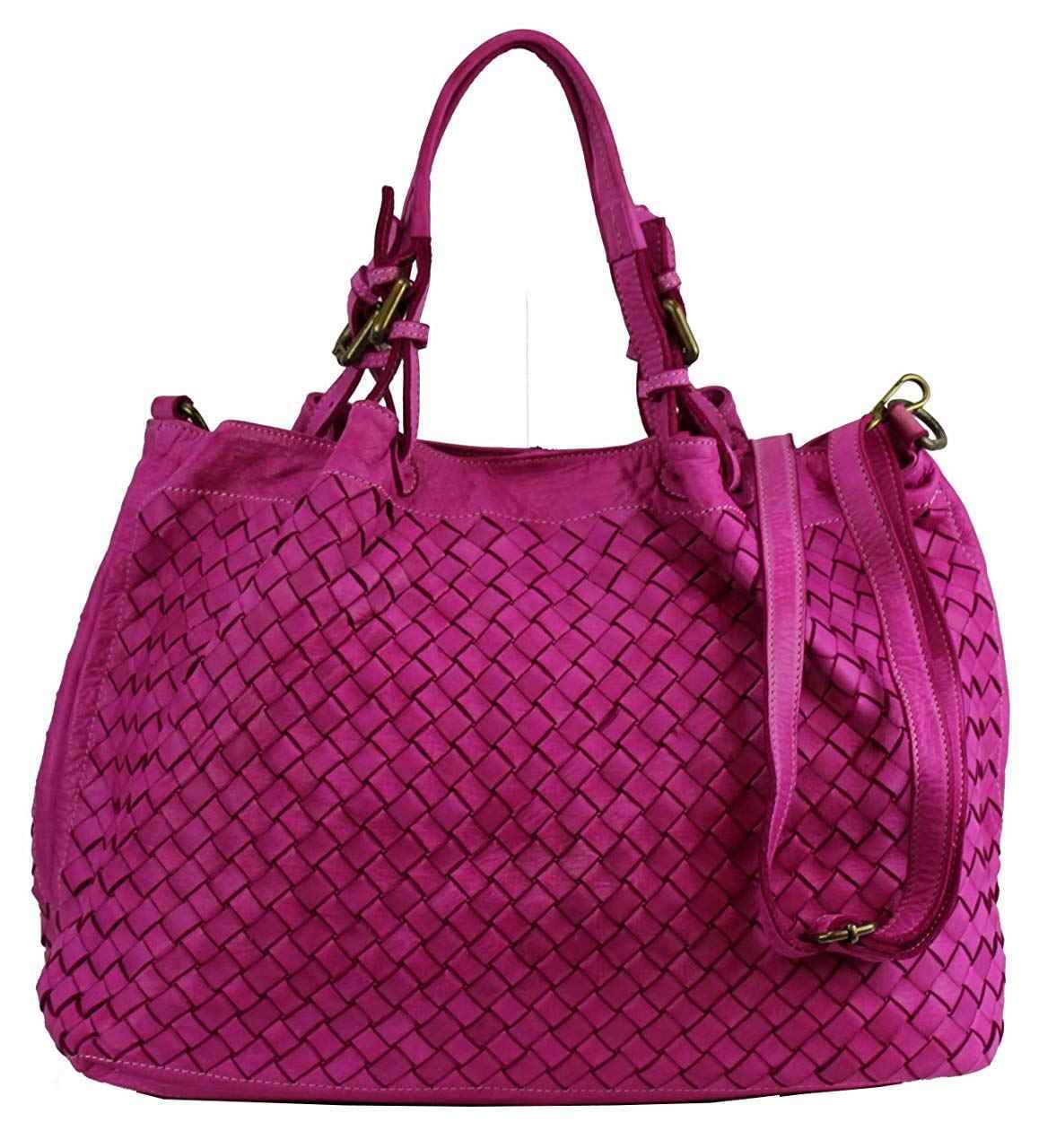 BZNA Rene Bag fuxia Italy Designer geflochten Damen Handtasche Schultertasche Tasche Schafsleder Shopper Neu