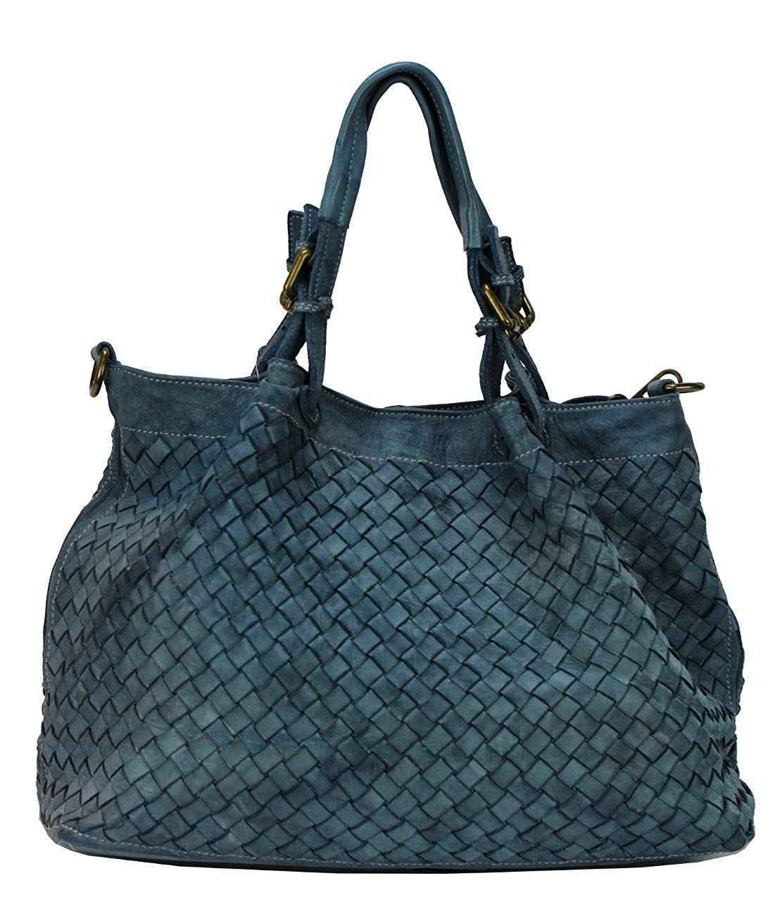 BZNA Rene Bag Petrol Blau blue Italy Designer geflochten Damen Handtasche Schultertasche Tasche Shopper Neu
