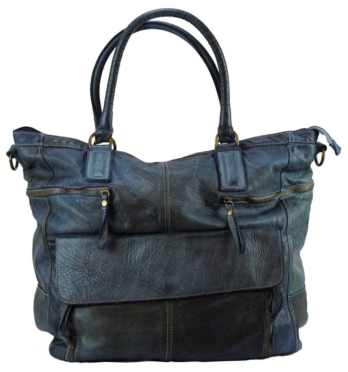 BZNA Bag Boney used blue Italy Designer Damen Handtasche Schultertasche Tasche Leder Shopper Neu