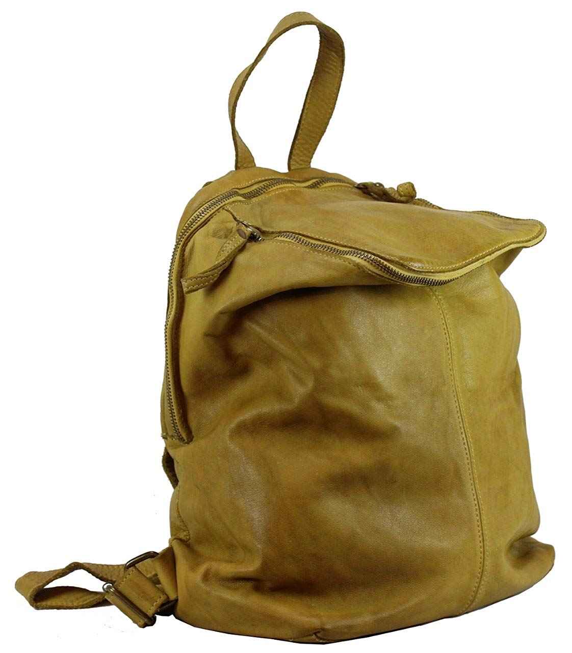 BOZANA Bag Richie giallo gelb Backpacker Designer Rucksack Damenhandtasche Schultertasche Leder Nappa sheep ItalyNeu