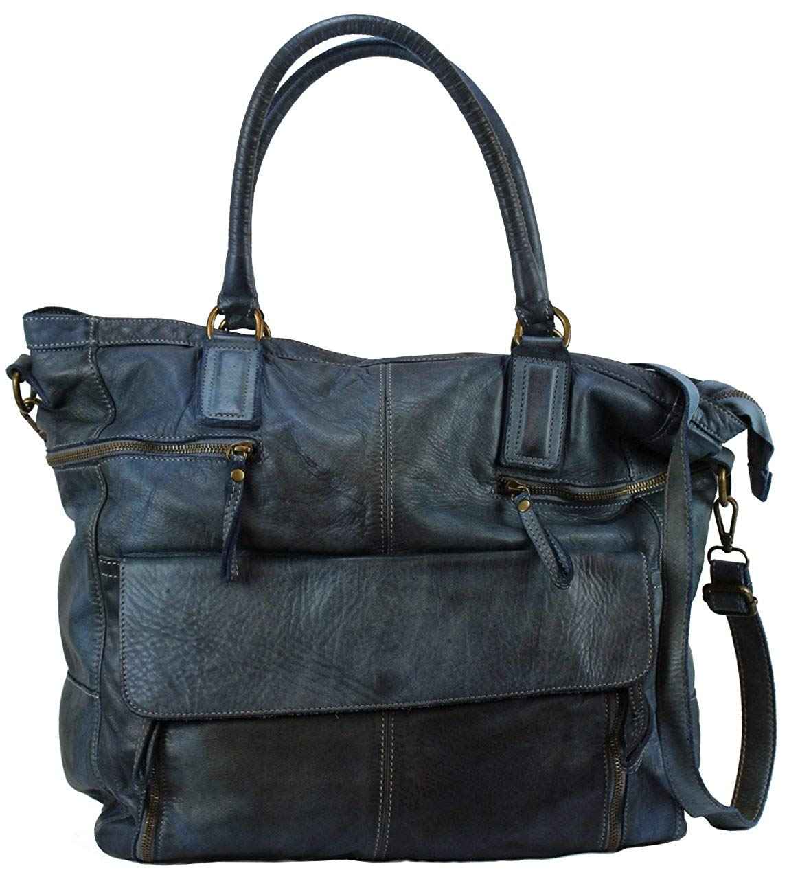 BZNA Bag Boney used blue Italy Designer Damen Handtasche Schultertasche Tasche Leder Shopper Neu