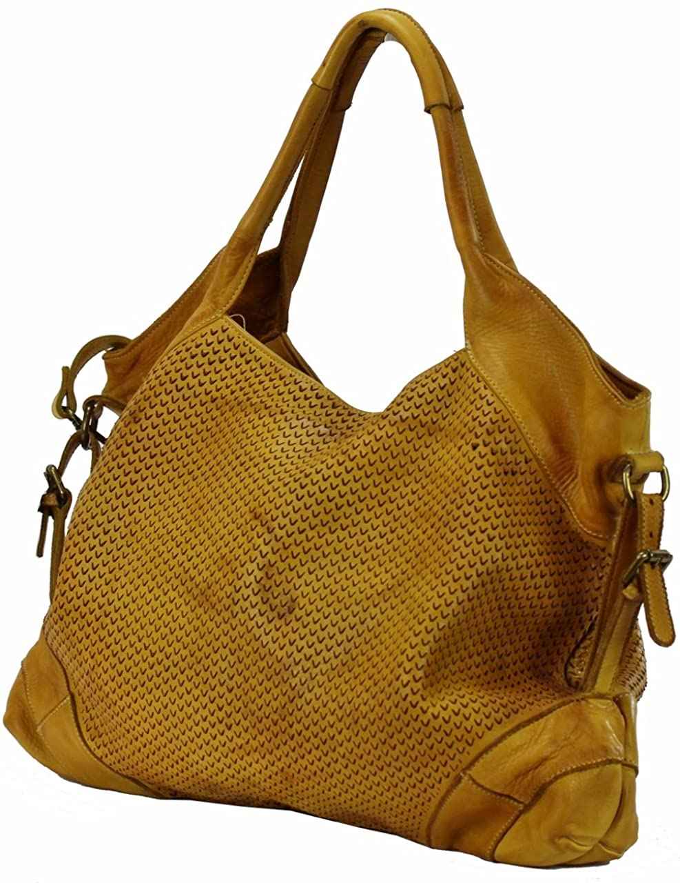 BZNA Bag Tia Gelb used look Italy Designer Damen Handtasche Schultertasche Tasche Leder Shopper Neu