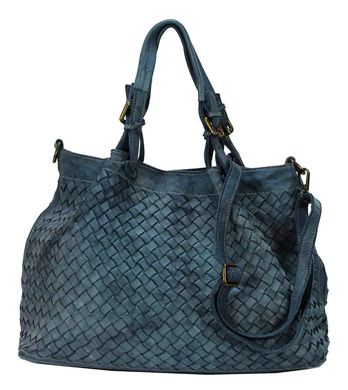 BZNA Rene Bag Petrol Blau blue Italy Designer geflochten Damen Handtasche Schultertasche Tasche Shopper Neu