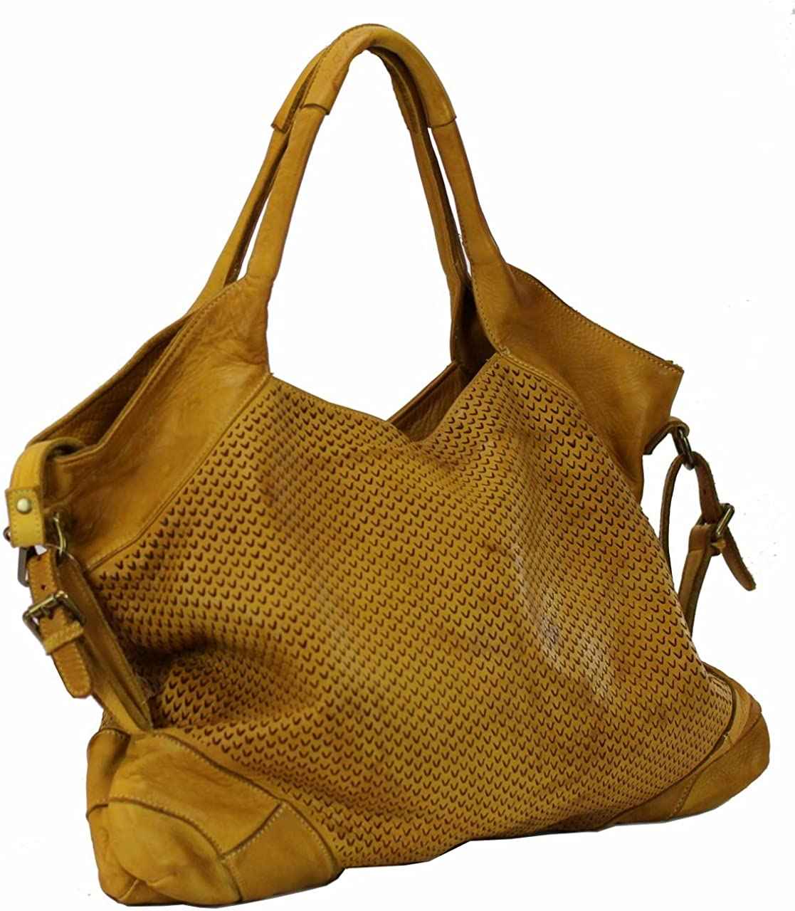 BZNA Bag Tia Gelb used look Italy Designer Damen Handtasche Schultertasche Tasche Leder Shopper Neu