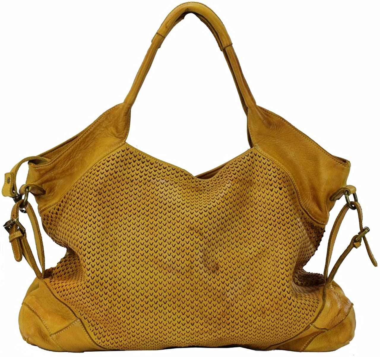 BZNA Bag Tia Gelb used look Italy Designer Damen Handtasche Schultertasche Tasche Leder Shopper Neu