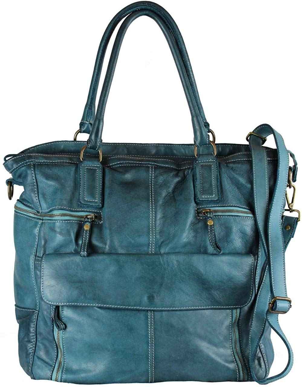 BZNA Bag Boney Petrol Italy Designer Damen Handtasche Ledertasche Schultertasche Tasche Leder Shopper Neu