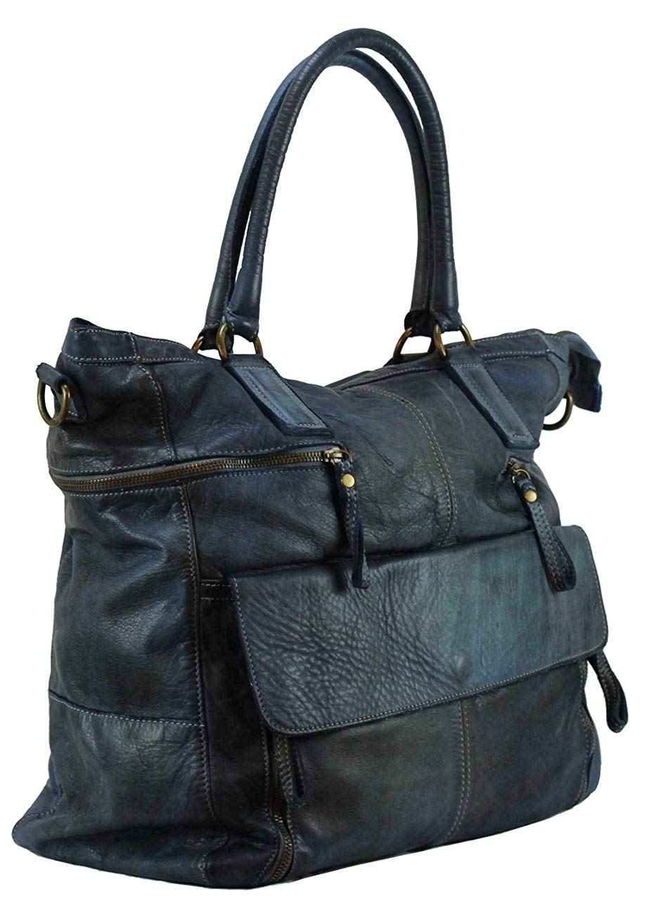 BZNA Bag Boney used blue Italy Designer Damen Handtasche Schultertasche Tasche Leder Shopper Neu