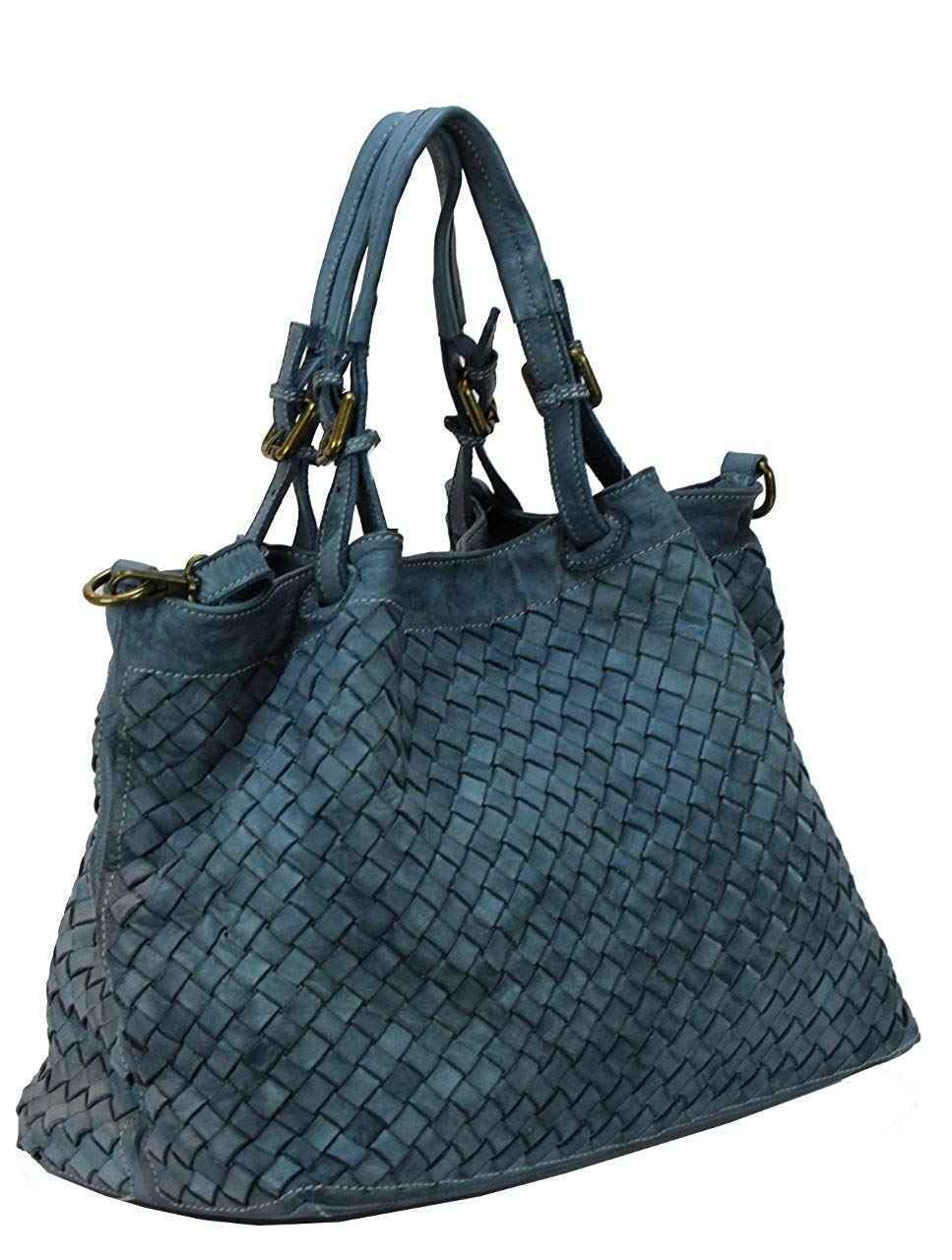 BZNA Rene Bag Petrol Blau blue Italy Designer geflochten Damen Handtasche Schultertasche Tasche Shopper Neu