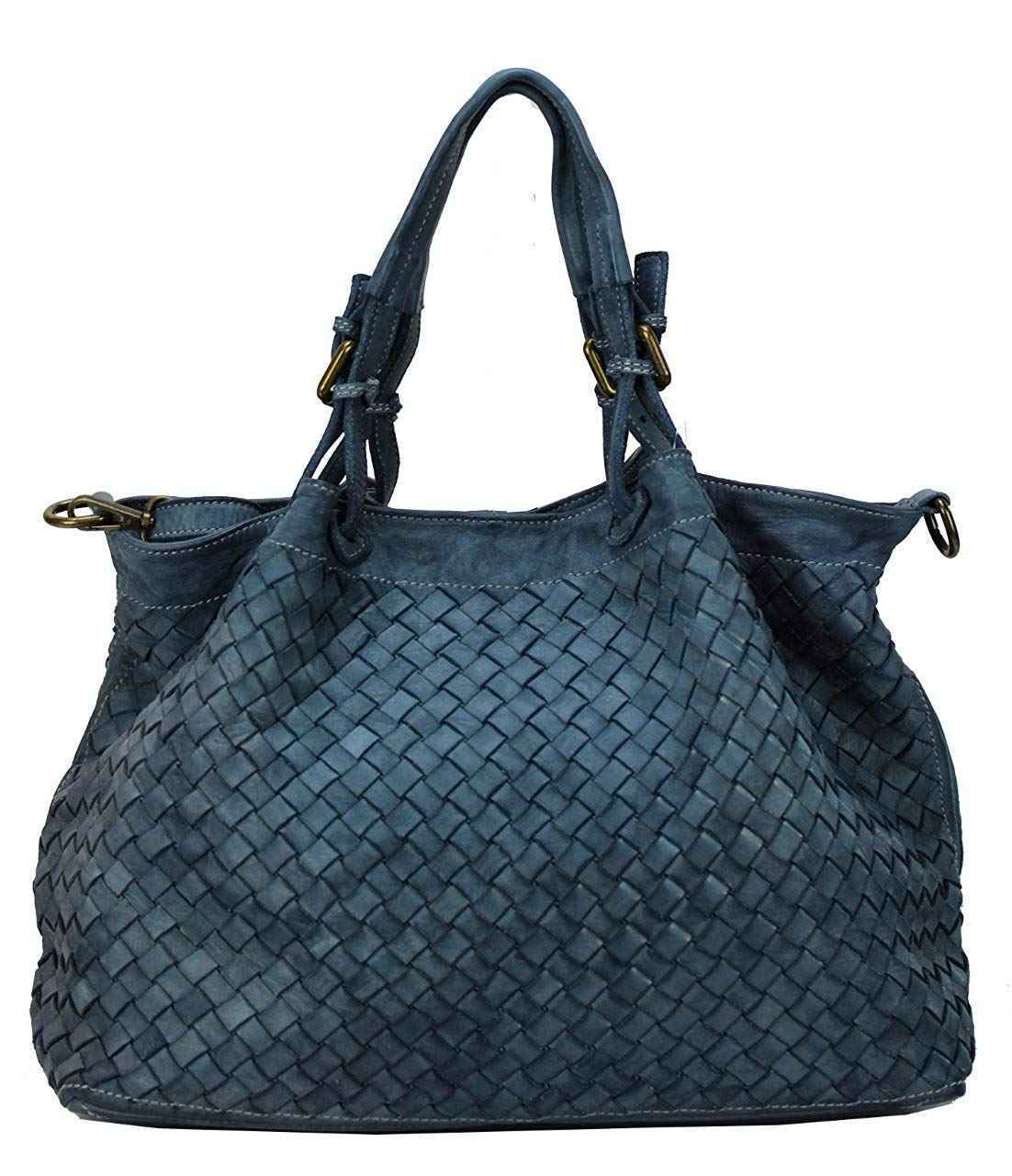 BZNA Rene Bag Petrol Blau blue Italy Designer geflochten Damen Handtasche Schultertasche Tasche Shopper Neu