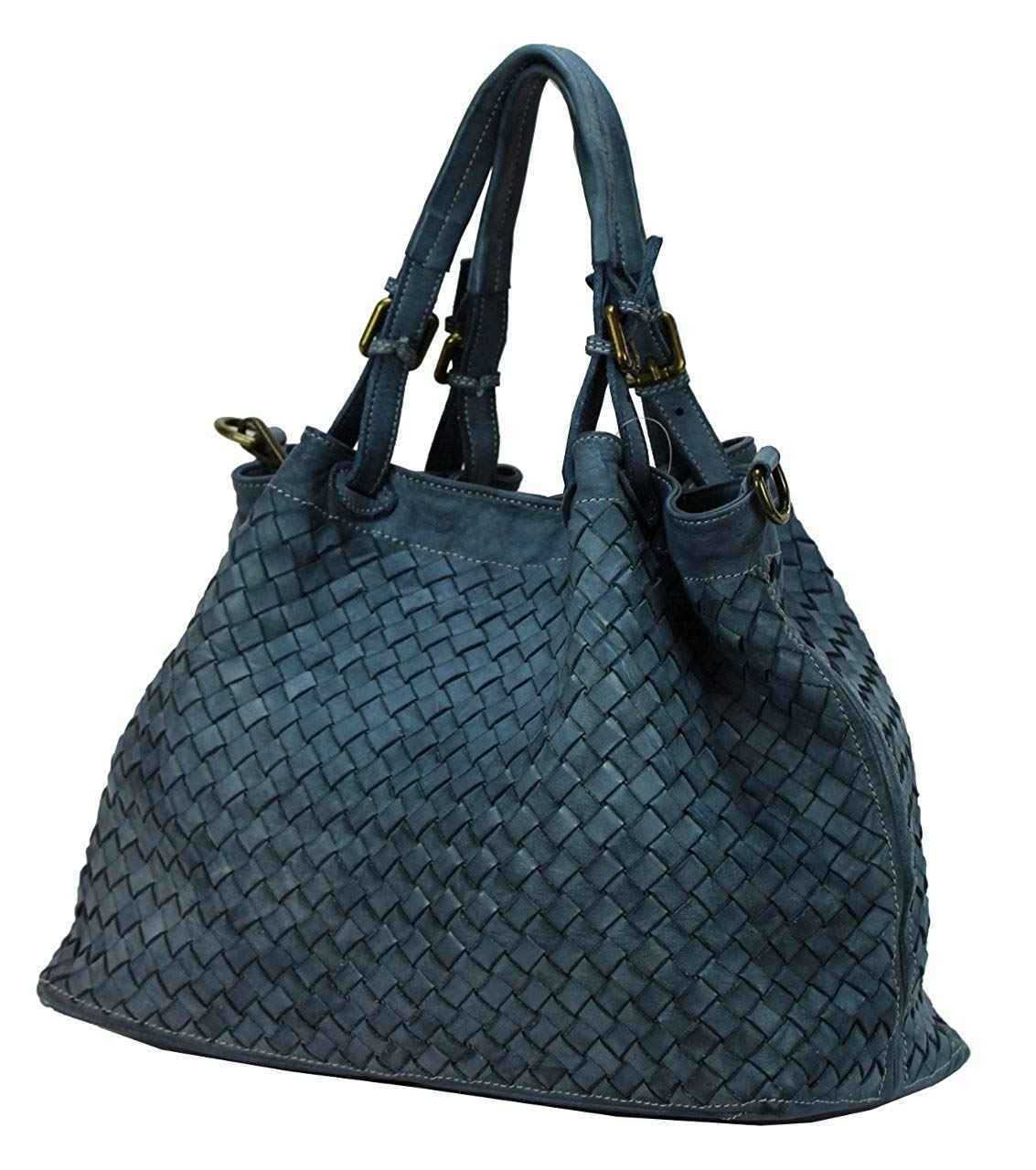 BZNA Rene Bag Petrol Blau blue Italy Designer geflochten Damen Handtasche Schultertasche Tasche Shopper Neu