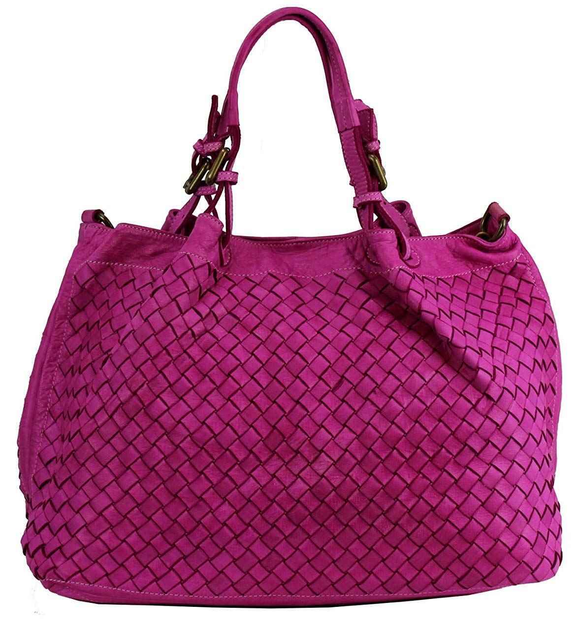 BZNA Rene Bag fuxia Italy Designer geflochten Damen Handtasche Schultertasche Tasche Schafsleder Shopper Neu
