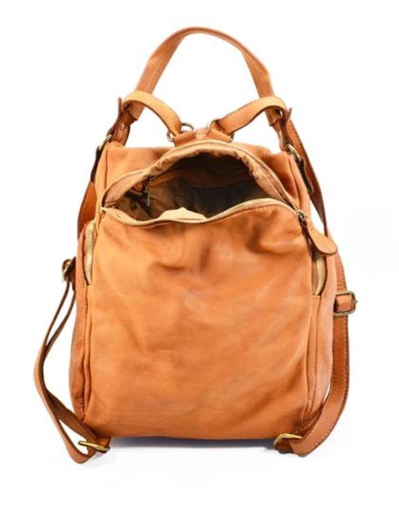 BZNA Bag Stella Cognac Backpacker Designer Rucksack Damenhandtasche Schultertasche Leder Nappa sheep ItalyNeu