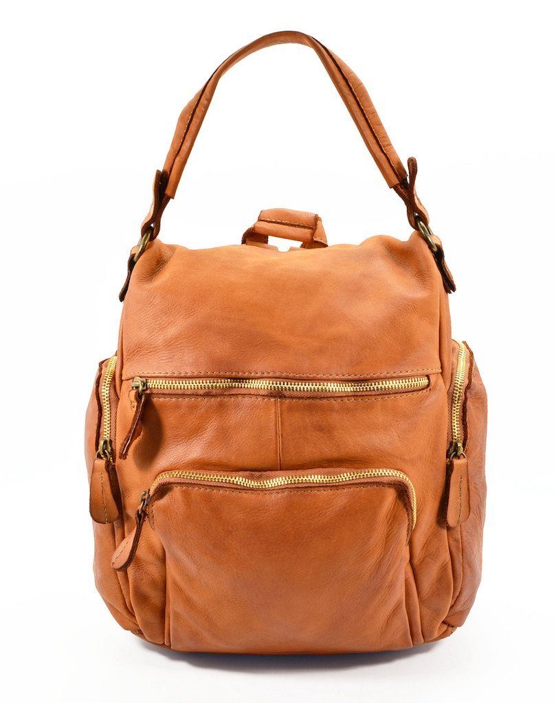 BZNA Bag Stella Cognac Backpacker Designer Rucksack Damenhandtasche Schultertasche Leder Nappa sheep ItalyNeu
