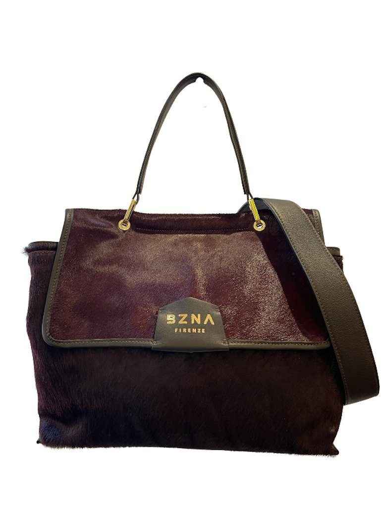 BZNA Bag Alexia Bordeaux Cavalino Echtfell Italy Damen Shopper Handtasche Schultertasche Tasche