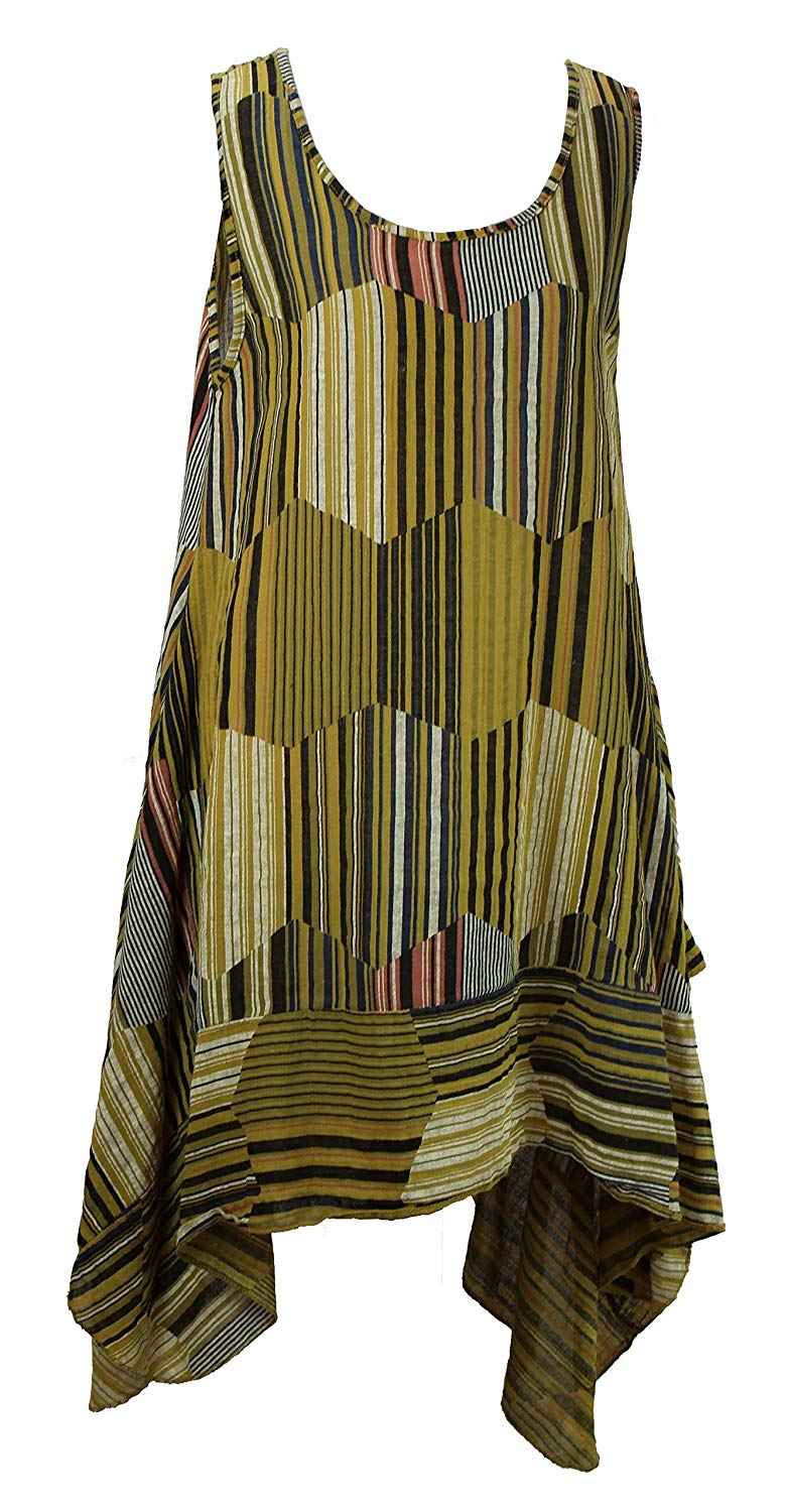 BZNA Leinen Tunika Kleid Gelb Streifen Kleid Leinentunika Shirtkleid 36 38 40 42 one size Damen Dress Oberteil elegant