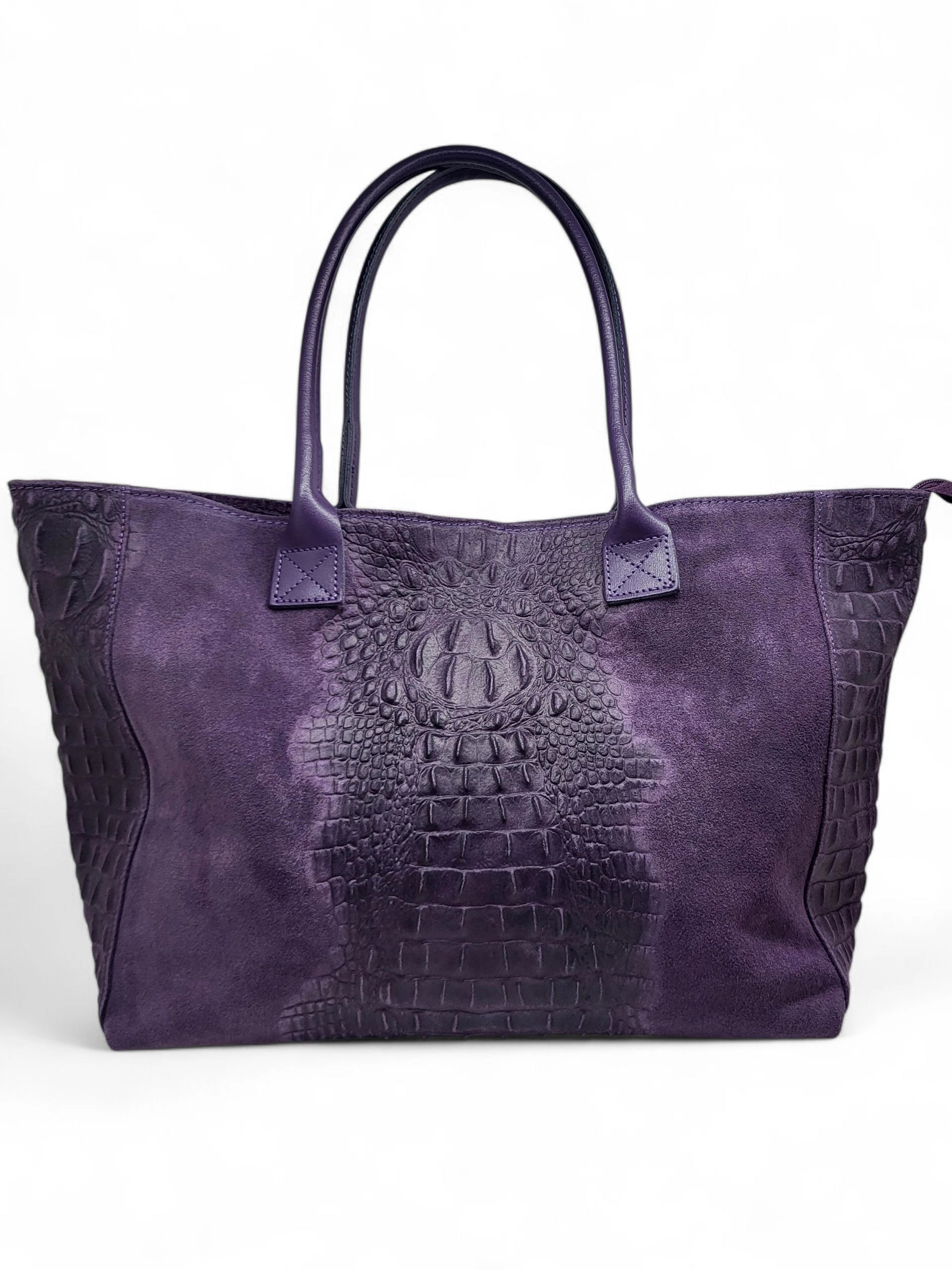 BZNA Bag Ladas Lila Kroko Prägung Leder Italy Damen Shopper Handtasche Schultertasche Tasche - B Z N A