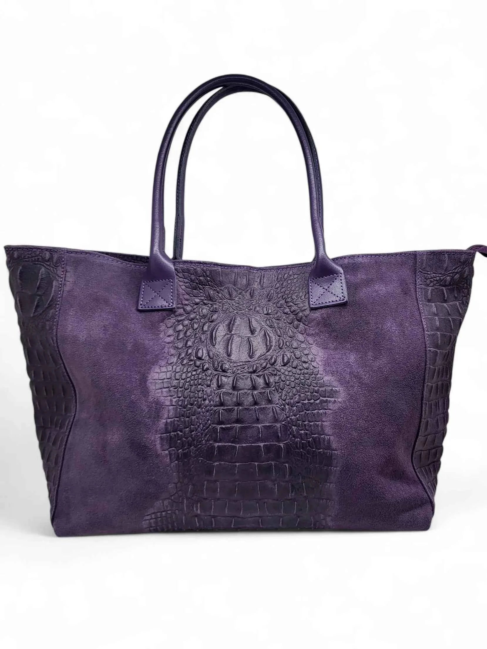 BZNA Bag Ladas Lila Kroko Prägung Leder Italy Damen Shopper Handtasche Schultertasche Tasche