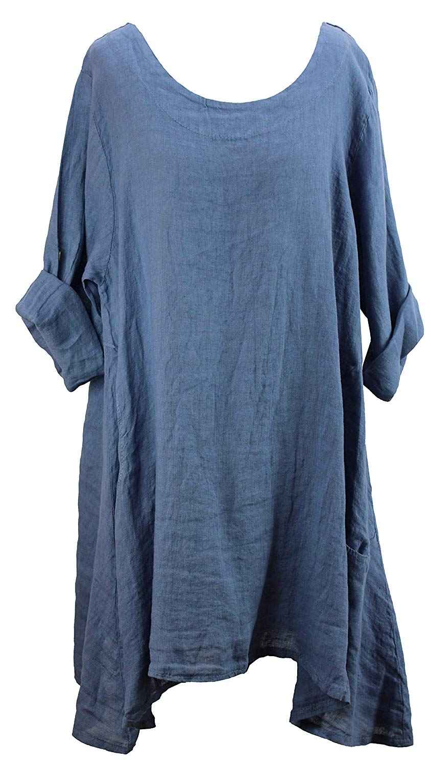 BZNA Leinen Tunika Jeans Blau Bluse Leinentunika Shirt 40 42 44 46 48 one size Damen Dress Oberteil elegant